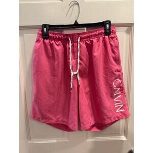 Calvin Klein Men’s Swim Trunks Shorts Pink Mesh Drawstring Polyeste - Size M